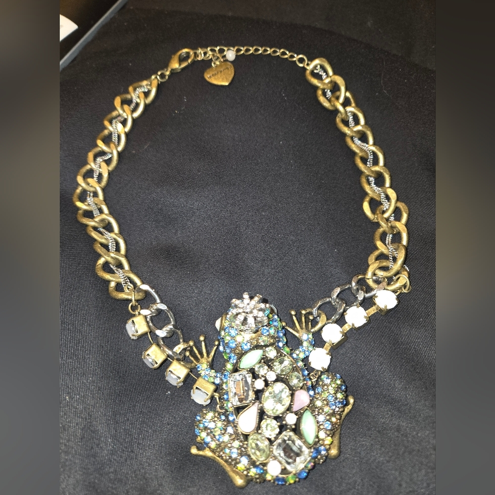 Bestsey Johnson Crystal Crown Frog Statement Necklace